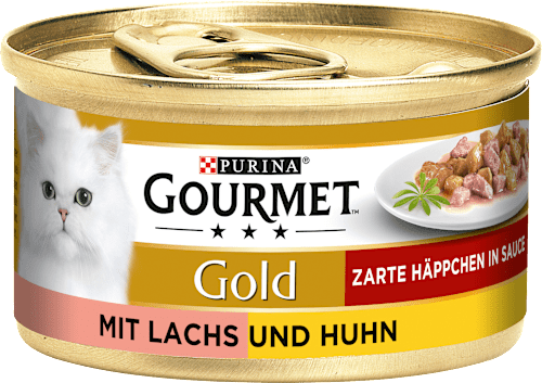 Nassfutter Katze Gold Zarte Häppchen in Sauce mit Lachs & Huhn Purina Gourmet