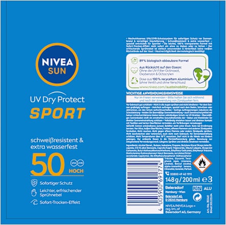 Sonnenspray Aerosol UV Dry Protect Sport, LSF 50 NIVEA SUN