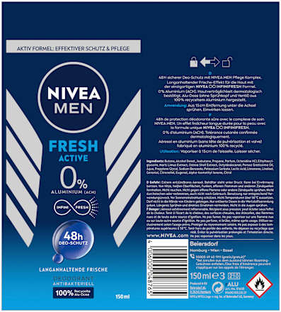 Deospray Fresh Active, Vorteilspack (6x150 ml) NIVEA MEN