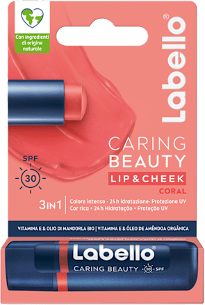 Balsamo labbra e guance colorato Caring Beauty Coral SPF 30 labello