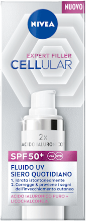 Fluido UV Siero quotidiano SPF50+ Cellular Expert Filler con Acido Ialuronico puro NIVEA
