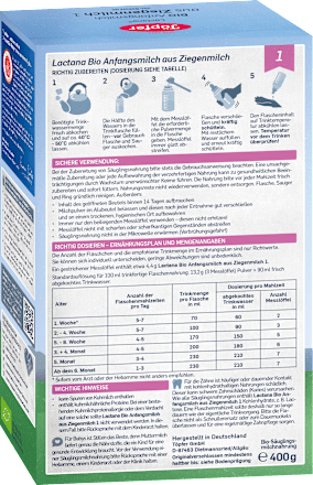 Anfangsmilch 1 aus Ziegenmilch, von Geburt an Töpfer
