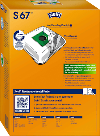 Staubsaugerbeutel S67 MicroPor Plus inkl. 1 Filter Swirl