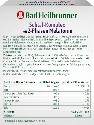 Teegetränk Schlaf-Komplex mit 2-Phasen Melatonin (10 Stück) Bad Heilbrunner