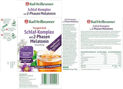Teegetränk Schlaf-Komplex mit 2-Phasen Melatonin (10 Stück) Bad Heilbrunner