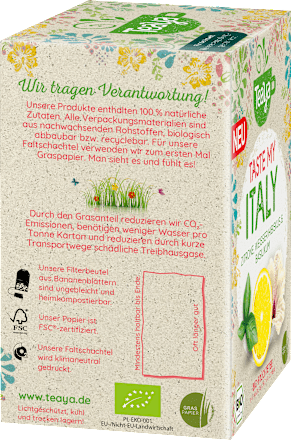 Früchtetee "taste my Italy" mit Zitrone, weißer Hibiskus, Basilikum (17 Beutel) Teaya