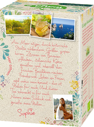 Früchtetee "taste my Italy" mit Zitrone, weißer Hibiskus, Basilikum (17 Beutel) Teaya