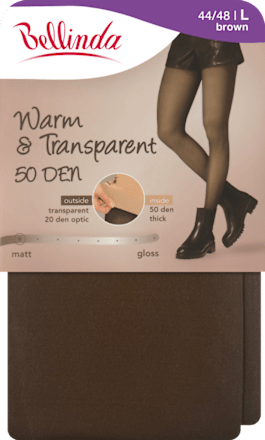 punčochové kalhoty Warm & Transparent hnědé vel. L Bellinda