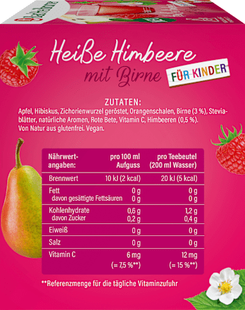 Früchtetee Heiße Himbeere mit Birne für Kinder (15 Beutel) Bad Heilbrunner