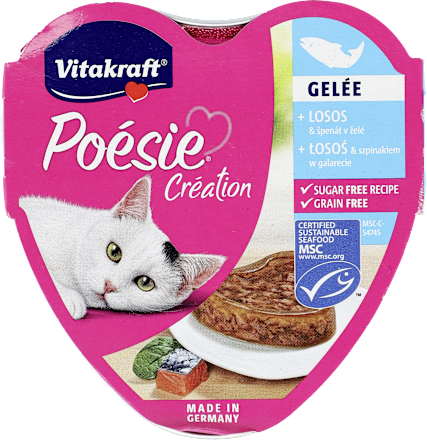Mokra karma dla kota Poésie Création, łosoś ze szpinakiem w galarecie Vitakraft