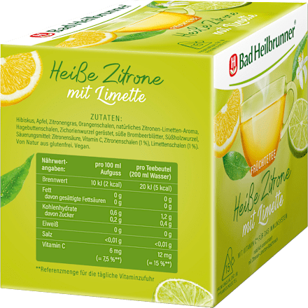 Früchtetee Heiße Zitrone mit Limette (15 Beutel) Bad Heilbrunner