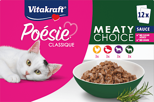 Nassfutter Katze, Fleisch in Soße, Poésie Classique, Multipack (12x85 g) Vitakraft