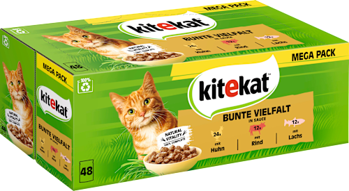 Nassfutter Katze bunte Vielfalt in Soße, Megapack (48x85 g) kitekat