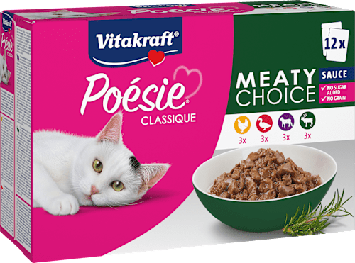 Nassfutter Katze, Fleisch in Soße, Poésie Classique, Multipack (12x85 g) Vitakraft