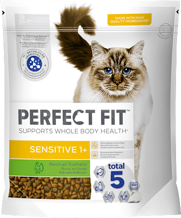 Trockenfutter Katze sensitive 1+ reich an Truthahn PERFECT FIT