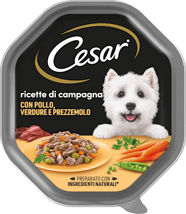 Cibo umido per cani con pollo, verdure e prezzemolo Ricette di Campagna Cesar