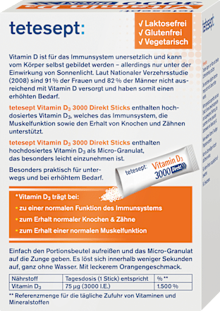 Vitamin D 3000 I.E. Direkt-Sticks 20 St tetesept