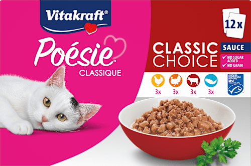 Nassfutter Katze, Variationen in Soße, Poésie Classique, Multipack (12x85 g) Vitakraft
