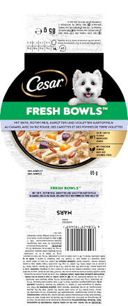 Nassfutter Hund mit Ente, Reis & Karotten, fresh bowls Cesar