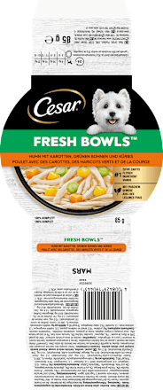Nassfutter Hund mit Huhn, Karotten & Bohnen, fresh bowls Cesar