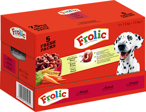 Trockenfutter Hund mit Rind, Karotten & Getreide, Complete (5x1,5 kg) Frolic