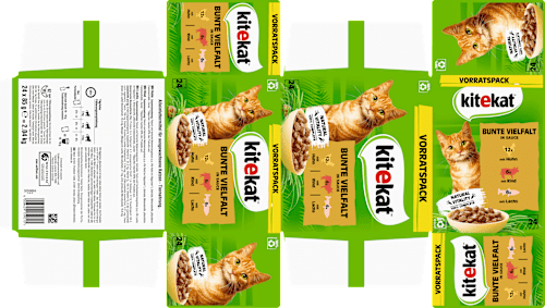 Nassfutter Katze mit Huhn, Rind & Lachs, bunte Vielfalt in Soße, Multipack (24x85 g) kitekat