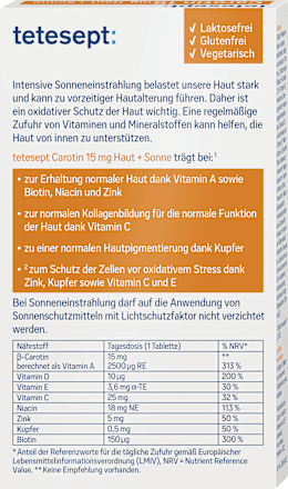 Carotin Haut + Sonne Tabletten 30 St tetesept