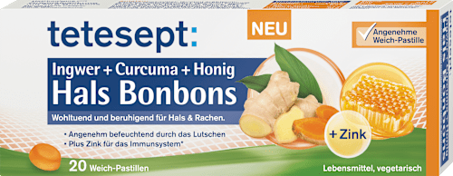 Halsbonbons Ingwer + Curcuma + Honig tetesept