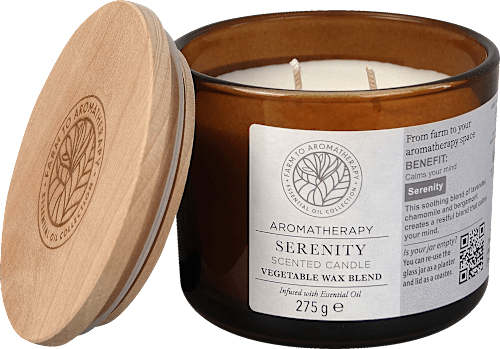 Duftkerze im Glas mit Holzdeckel, Aromatherapy Serenity 275g GALA
