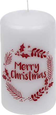 Stumpenkerze Beerenkranz 'Merry Christmas' weiss-rot 120/67 Dekorieren & Einrichten