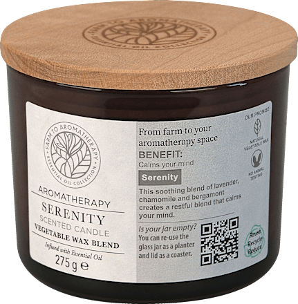 Duftkerze im Glas mit Holzdeckel, Aromatherapy Serenity 275g GALA