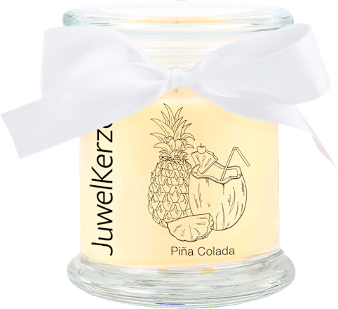 Duftkerze mit Glas Pina Colada mit Schmucküberraschung Ohrringe Juwelkerzen