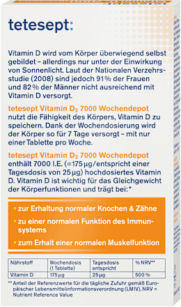 Vitamin D3 7000 I.E. Wochendepot Tabletten 12 St tetesept