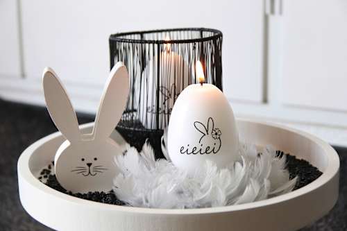 Eikerze "eieiei", weiß-schwarz Dekorieren & Einrichten