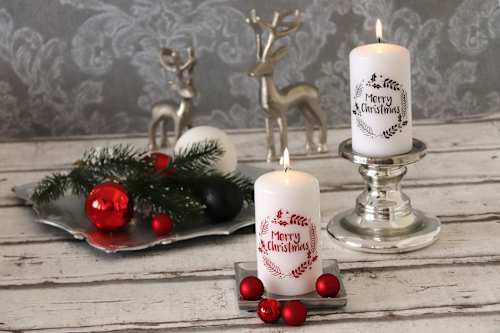 Stumpenkerze Beerenkranz 'Merry Christmas' weiss-rot 120/67 Dekorieren & Einrichten