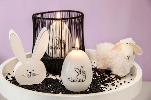 Eikerze "eieiei", weiß-schwarz Dekorieren & Einrichten