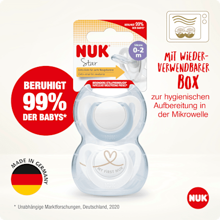 Schnuller Star Silikon, blau/weiß, Gr.0, 0-2 Monate NUK