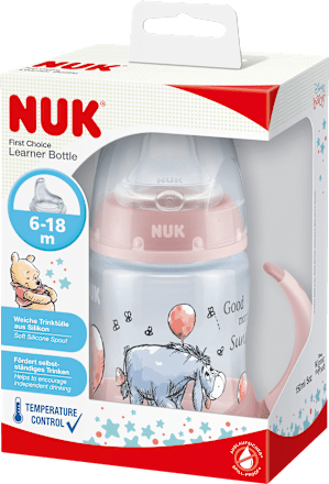Trinklernflasche First Choice Disney Temperature Control , rosa, 6-18 Monate, 150ml NUK