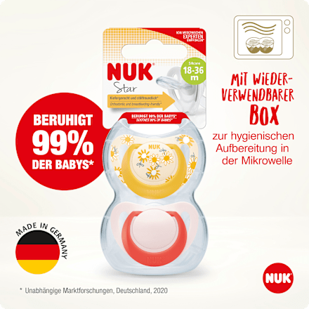 Schnuller Star Silikon, gelb/rot, Gr.3, 18-36 Monate NUK