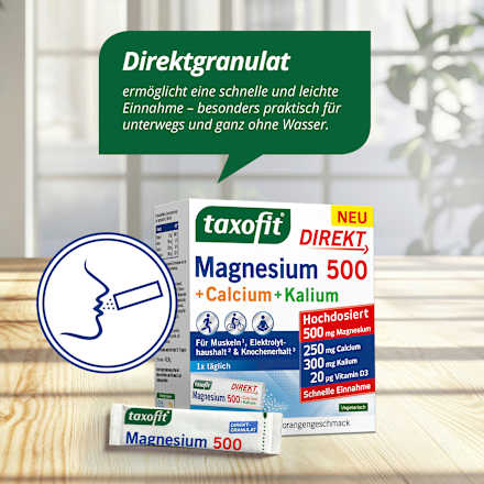 Magnesium 500 + Calcium & Kalium Direkt Granulat 20 St taxofit