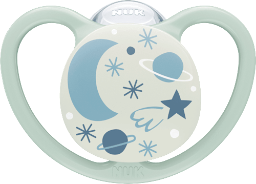 Schnuller Space Night Silikon, blau/mint, 0-6 Monate NUK