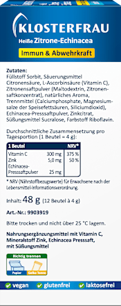 Heiße Zitrone Echinacea zuckerfrei Beutel 12 St  Klosterfrau