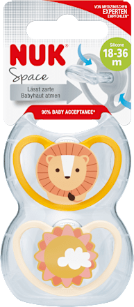 Schnuller Space Silikon, gelb/aprikose, ab 18 Monate NUK