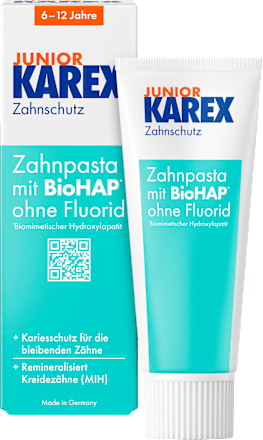 Zahnpasta Kinder Junior 6-12 Jahren fluoridfrei KAREX