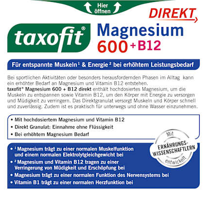 Magnesium 600 + B12 Direkt-Granulat 20 St taxofit