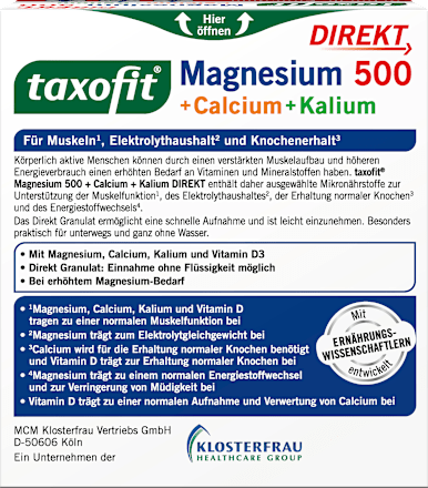 Magnesium 500 + Calcium & Kalium Direkt Granulat 20 St taxofit