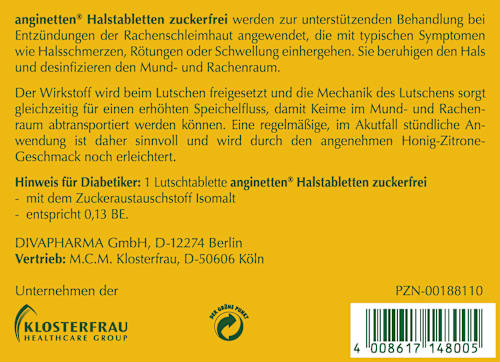 Halstabletten Honig Zitrone zuckerfrei anginetten