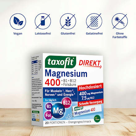 Magnesium 400 + B1 + B6 + B12 + Folsäure 800 Direkt-Granulat 20 St. taxofit