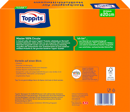 Backpapier für Heißluftfritteusen Toppits