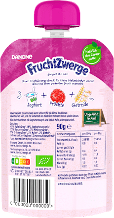 Quetschie Apfel-Himbeere Dinkel,Hafer+Joghurt ab 1 Jahr FruchtZwerge